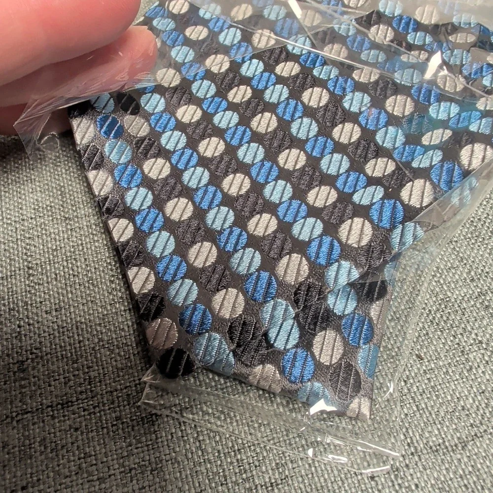 New Steven Land RHM Premier Mens Blue Silver Geometric Silk Tie‎ Made in Italy